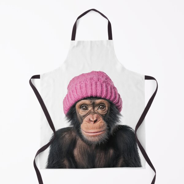 Item preview, Cozy Chimpanzee Wearing Pink Winter Hat Trendy Animal Fashion Artwork designed and sold by LazyOwlStore.