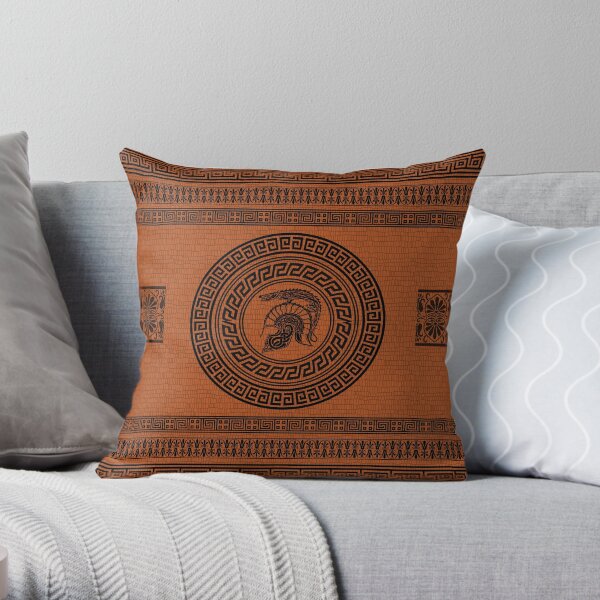 Dragon Helmet Greek Pattern Throw Pillow