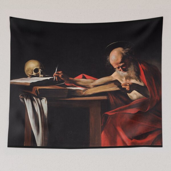 Item preview, St. Gerome Writing Oil Painting by Caravaggio designed and sold by WillowNox7.