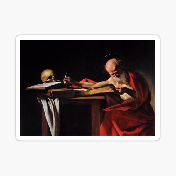 Item preview, St. Gerome Writing Oil Painting by Caravaggio designed and sold by WillowNox7.