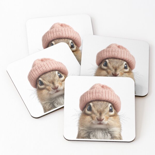 Item preview, Cozy Chipmunk Wearing Pink Winter Hat Trendy Animal Fashion Artwork designed and sold by LazyOwlStore.