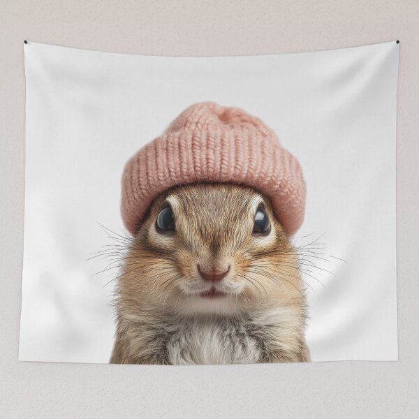 Item preview, Cozy Chipmunk Wearing Pink Winter Hat Trendy Animal Fashion Artwork designed and sold by LazyOwlStore.