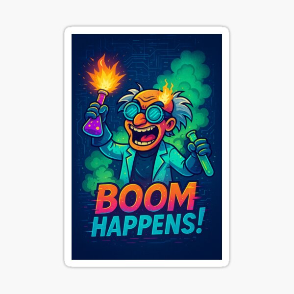 Item preview, Boom Happens – Funny Mad Scientist Cartoon T-Shirt | Science Humor Gift designed and sold by PrintFusion-Co.