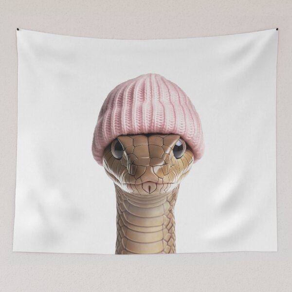 Item preview, Cozy Cobra Snake Wearing Pink Winter Hat Trendy Animal Fashion Artwork designed and sold by LazyOwlStore.