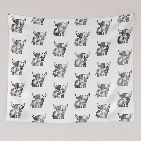 Item preview, Pixeled highland cow (black and white) designed and sold by Brain Fart Buffet.