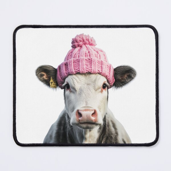 Item preview, Cozy Cow Wearing Pink Winter Hat Trendy Animal Fashion Artwork designed and sold by LazyOwlStore.