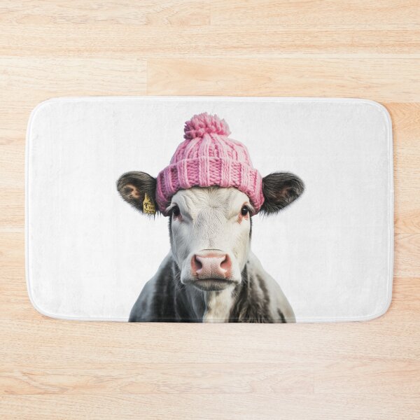 Item preview, Cozy Cow Wearing Pink Winter Hat Trendy Animal Fashion Artwork designed and sold by LazyOwlStore.