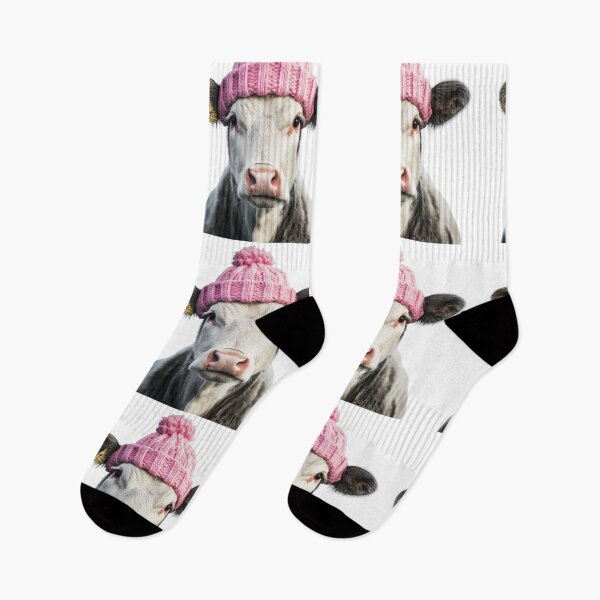 Item preview, Cozy Cow Wearing Pink Winter Hat Trendy Animal Fashion Artwork designed and sold by LazyOwlStore.
