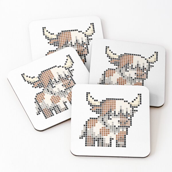 Item preview, Pixeled highland cow (red and white) designed and sold by Brain Fart Buffet.
