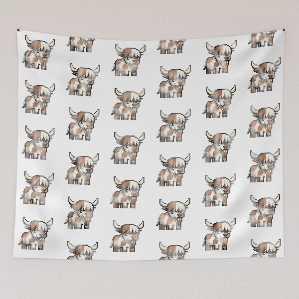 Item preview, Pixeled highland cow (red and white) designed and sold by Brain Fart Buffet.