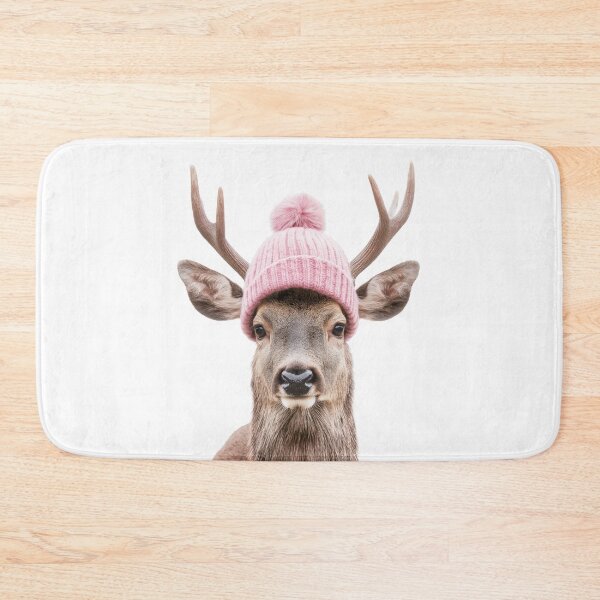 Item preview, Cozy Deer Wearing Pink Winter Hat Trendy Animal Fashion Artwork designed and sold by LazyOwlStore.