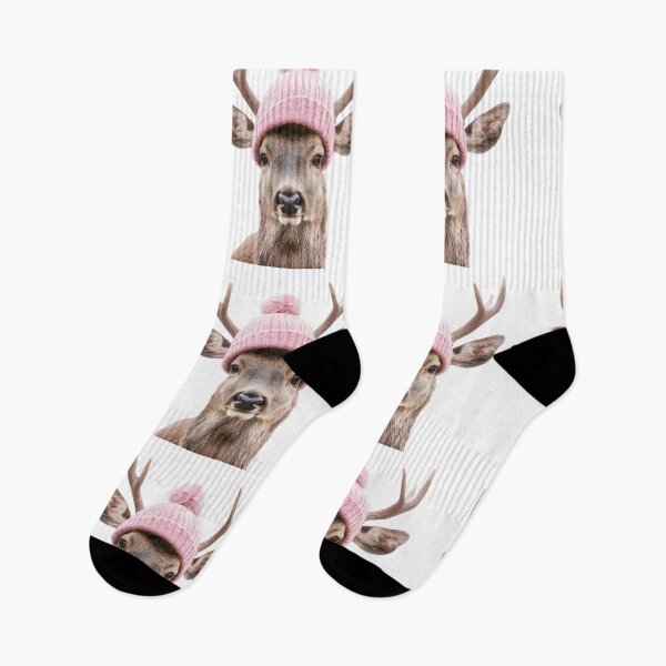 Item preview, Cozy Deer Wearing Pink Winter Hat Trendy Animal Fashion Artwork designed and sold by LazyOwlStore.