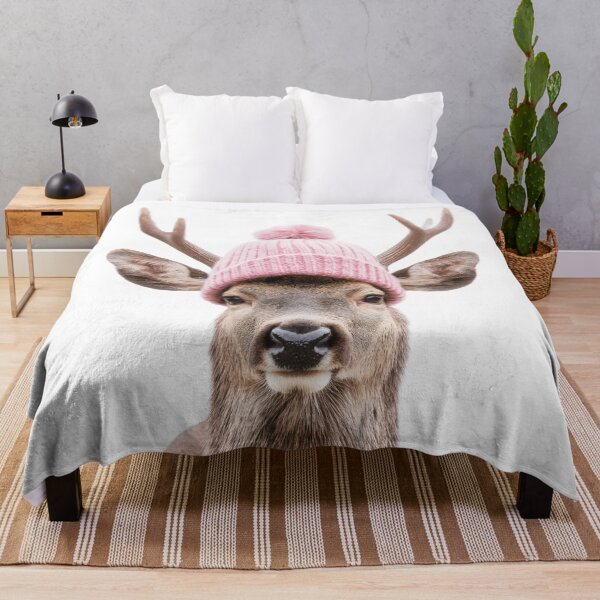 Item preview, Cozy Deer Wearing Pink Winter Hat Trendy Animal Fashion Artwork designed and sold by LazyOwlStore.