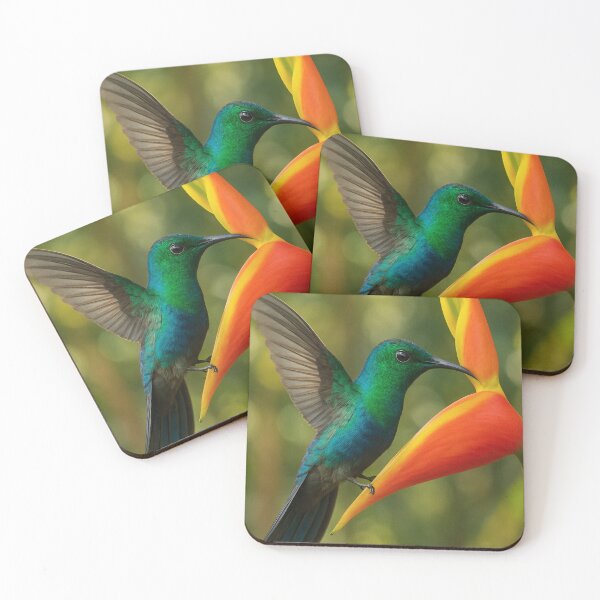 Item preview, Green-throated Carib Hummingbird Feeding on Heliconia Flower designed and sold by SMN-Studio.