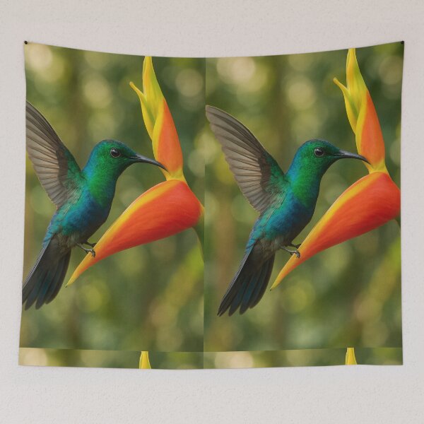 Item preview, Green-throated Carib Hummingbird Feeding on Heliconia Flower designed and sold by SMN-Studio.
