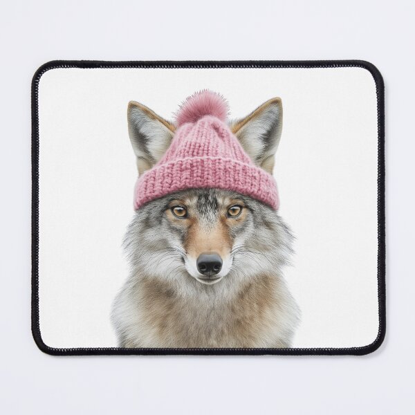 Item preview, Cozy Coyote Wearing Pink Winter Hat Trendy Animal Fashion Artwork designed and sold by LazyOwlStore.