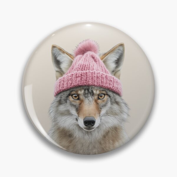 Artikelvorschau, Gemütlicher Kojote mit rosa Wintermütze, trendiges Tiermode-Kunstwerk entworfen und verkauft von LazyOwlStore.
