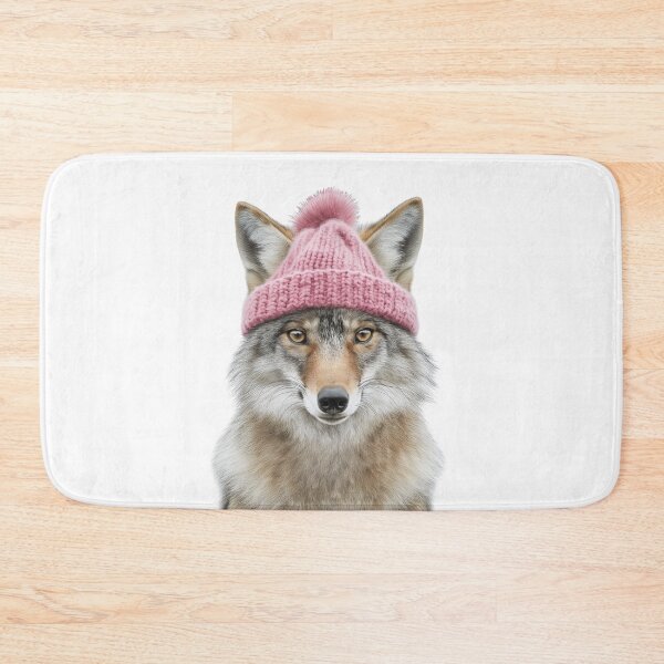 Item preview, Cozy Coyote Wearing Pink Winter Hat Trendy Animal Fashion Artwork designed and sold by LazyOwlStore.