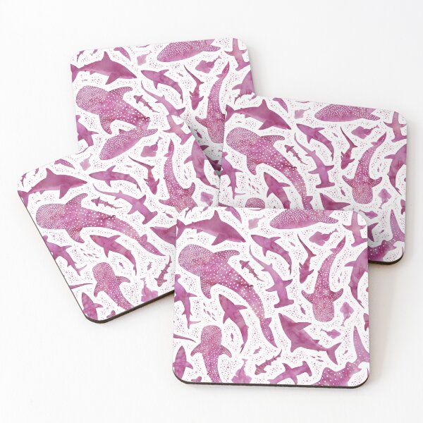 Item preview, Monochrome pink watercolour shark ocean on white designed and sold by adenaJ.