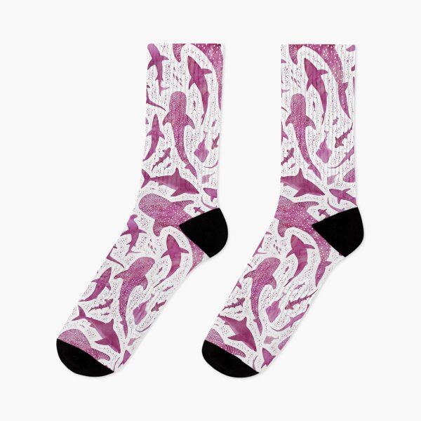 Item preview, Monochrome pink watercolour shark ocean on white designed and sold by adenaJ.