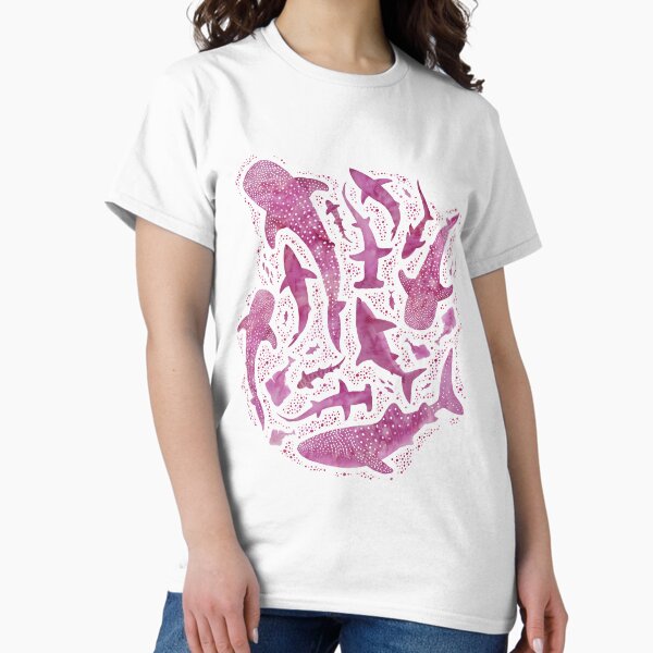 Item preview, Monochrome pink watercolour shark ocean on white designed and sold by adenaJ.