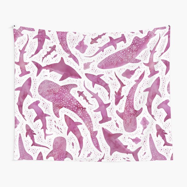 Item preview, Monochrome pink watercolour shark ocean on white designed and sold by adenaJ.