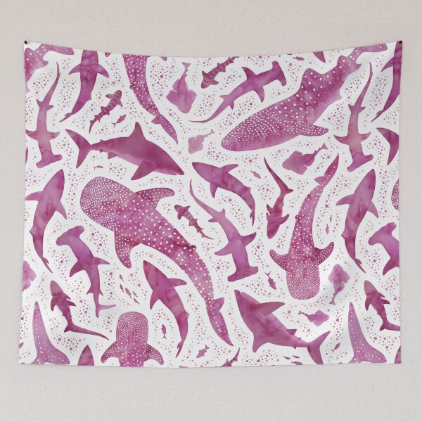 Item preview, Monochrome pink watercolour shark ocean on white designed and sold by adenaJ.