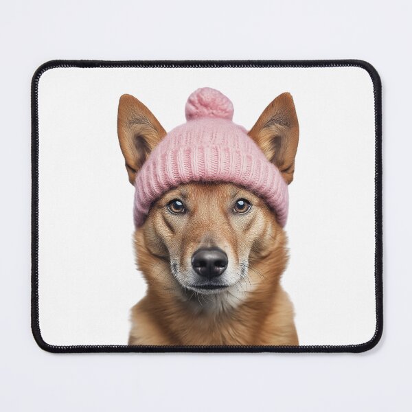 Item preview, Cozy Dingo Wearing Pink Winter Hat Trendy Animal Fashion Artwork designed and sold by LazyOwlStore.