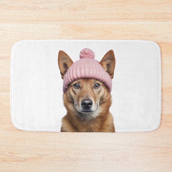 Item preview, Cozy Dingo Wearing Pink Winter Hat Trendy Animal Fashion Artwork designed and sold by LazyOwlStore.
