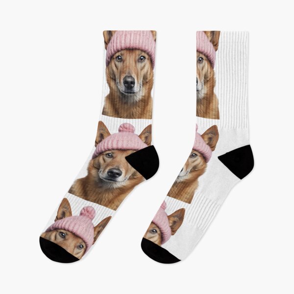 Item preview, Cozy Dingo Wearing Pink Winter Hat Trendy Animal Fashion Artwork designed and sold by LazyOwlStore.