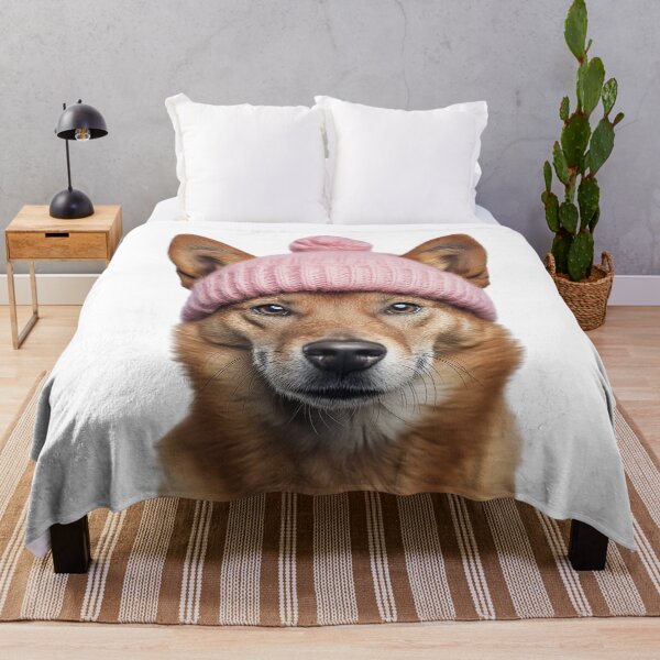 Item preview, Cozy Dingo Wearing Pink Winter Hat Trendy Animal Fashion Artwork designed and sold by LazyOwlStore.