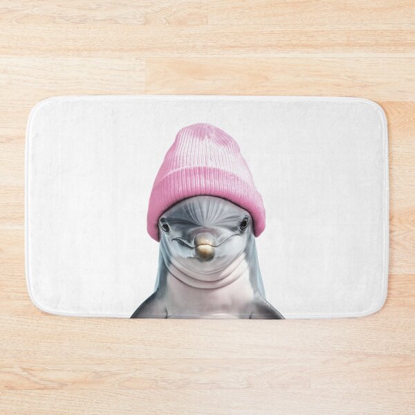 Item preview, Cozy Dolphin Wearing Pink Winter Hat Trendy Animal Fashion Artwork designed and sold by LazyOwlStore.