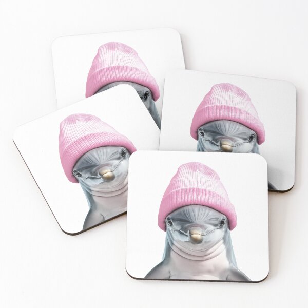 Item preview, Cozy Dolphin Wearing Pink Winter Hat Trendy Animal Fashion Artwork designed and sold by LazyOwlStore.