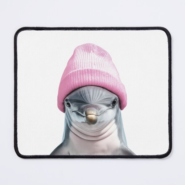 Item preview, Cozy Dolphin Wearing Pink Winter Hat Trendy Animal Fashion Artwork designed and sold by LazyOwlStore.