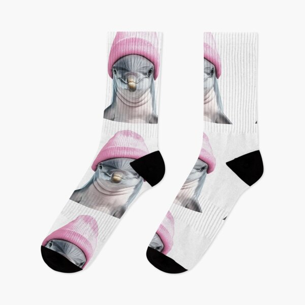 Item preview, Cozy Dolphin Wearing Pink Winter Hat Trendy Animal Fashion Artwork designed and sold by LazyOwlStore.
