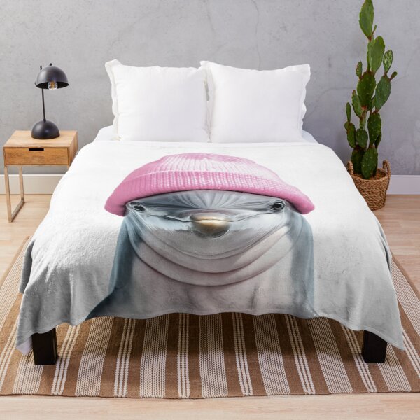 Item preview, Cozy Dolphin Wearing Pink Winter Hat Trendy Animal Fashion Artwork designed and sold by LazyOwlStore.