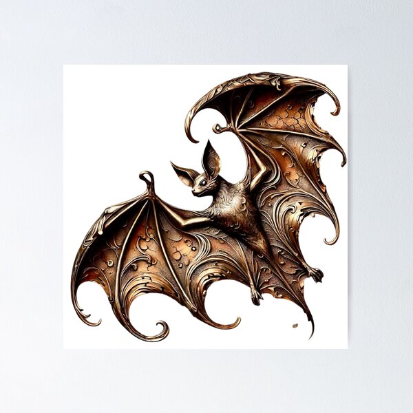 Item preview, Bronze Nocturne: Surreal Metallic Bat Art Print designed and sold by Artfulreverber.