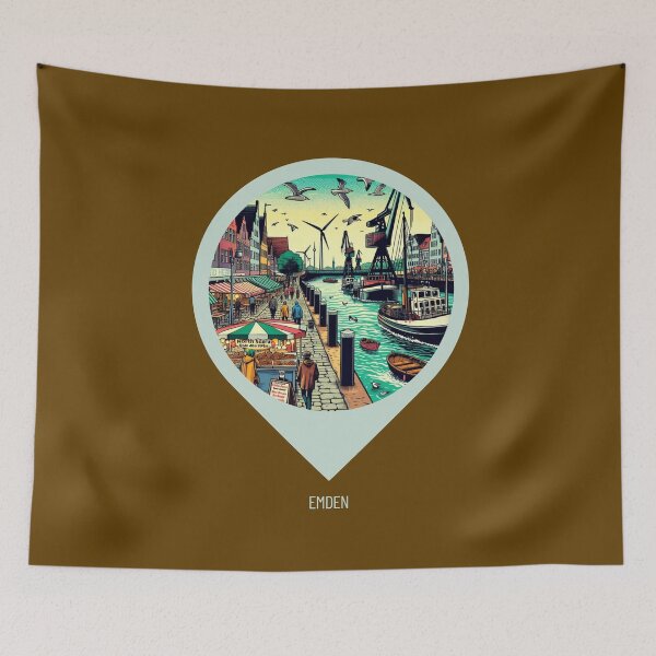 Item preview, Emden Comic Style City Art – Vibrant AI Design for Travel Lovers, Perfect for Apparel, Gifts & Accessories designed and sold by knalpot-design.