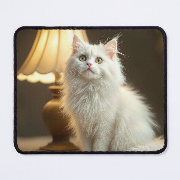 Item preview, White Cat Sitting By a Glowing Lamp designed and sold by Maria Dryfhout.