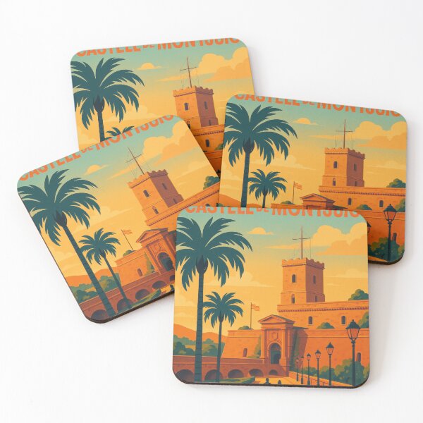 Item preview, BARCELONA Spain CASTELL DE MONTJUIC - Vintage Poster and Greeting Card designed and sold by Earth Celebration Designs.