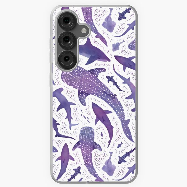 Item preview, Monochrome purple watercolour shark ocean on white designed and sold by adenaJ.