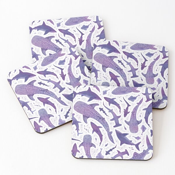 Item preview, Monochrome purple watercolour shark ocean on white designed and sold by adenaJ.