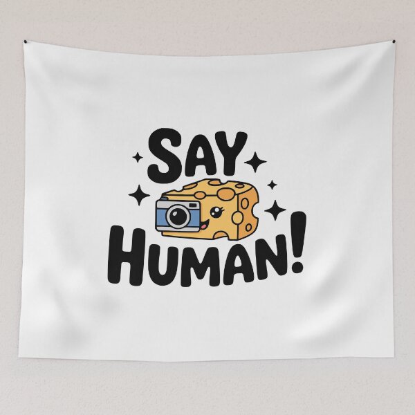 Item preview, Say Human! Cute Cheese Photography Pun designed and sold by PMCreative.