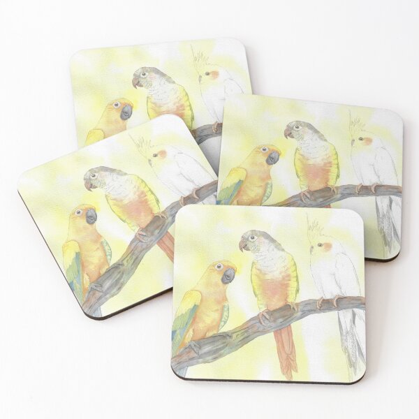 Item preview, Sun conure, green-cheeked conure, cockatiel watercolor portrait designed and sold by L'Atelier Oranjade.
