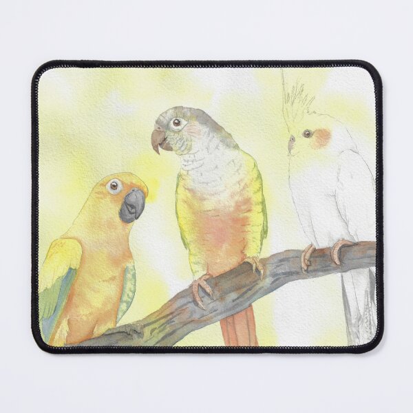 Item preview, Sun conure, green-cheeked conure, cockatiel watercolor portrait designed and sold by L'Atelier Oranjade.