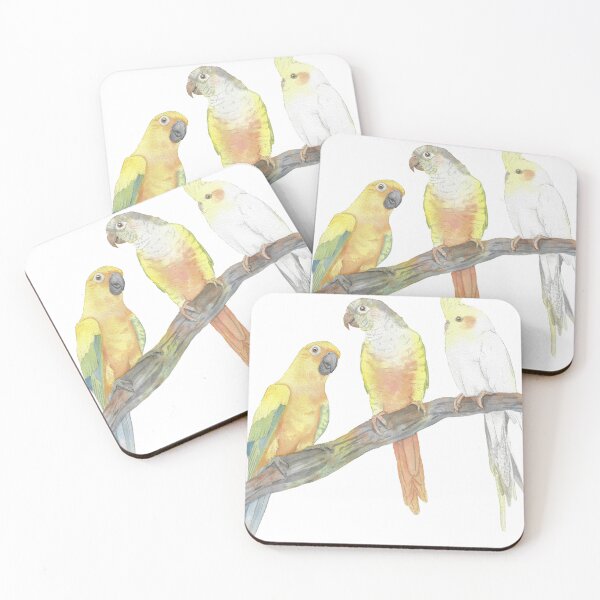 Item preview, Sun Conure, Green-cheeked Conure, Cockatiel Watercolor Portrait v2 designed and sold by L'Atelier Oranjade.