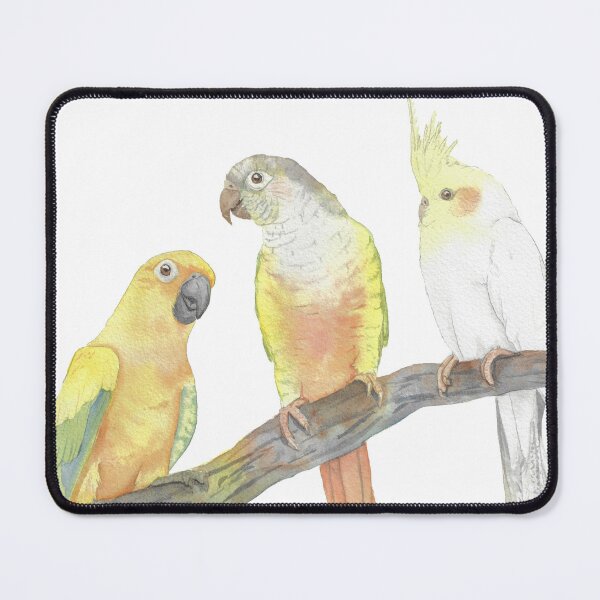Item preview, Sun Conure, Green-cheeked Conure, Cockatiel Watercolor Portrait v2 designed and sold by L'Atelier Oranjade.