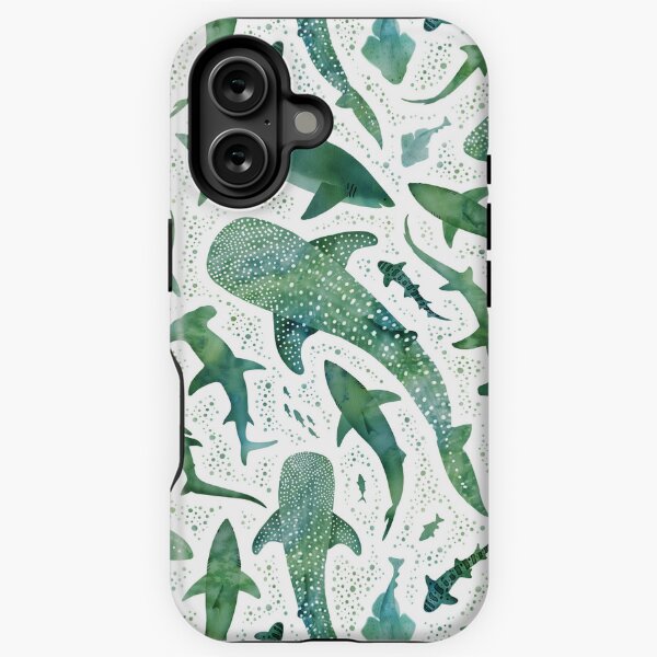 Item preview, Monochrome green watercolour shark ocean on white designed and sold by adenaJ.
