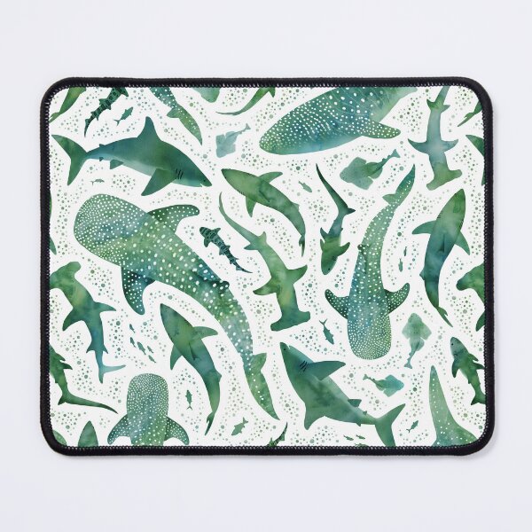 Aperçu de l'œuvre aquarelle monochrome verte représentant un requin dans l'océan sur fond blanc créée et vendue par adenaJ.