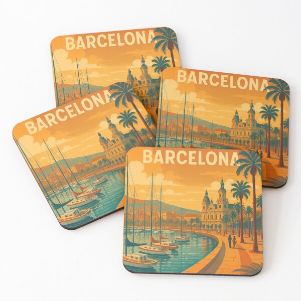 Item preview, BARCELONA Spain BARCELONETA PORT VELL Vintage Poster and Greeting Card designed and sold by Earth Celebration Designs.